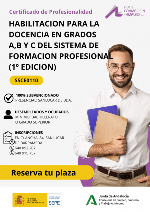 (SSCE0110) - HABILITACION PARA LA DOCENCIA EN GRADOS  A, B Y C DEL SISTEMA DE FORMACION PROFESIONAL  (1º EDICION) -FPE 2025 (CADIZ)