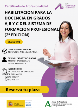 (SSCE0110) - HABILITACION PARA LA DOCENCIA EN GRADOS  A, B Y C DEL SISTEMA DE FORMACION PROFESIONAL  (2º EDICION) -FPE 2025 (CADIZ)